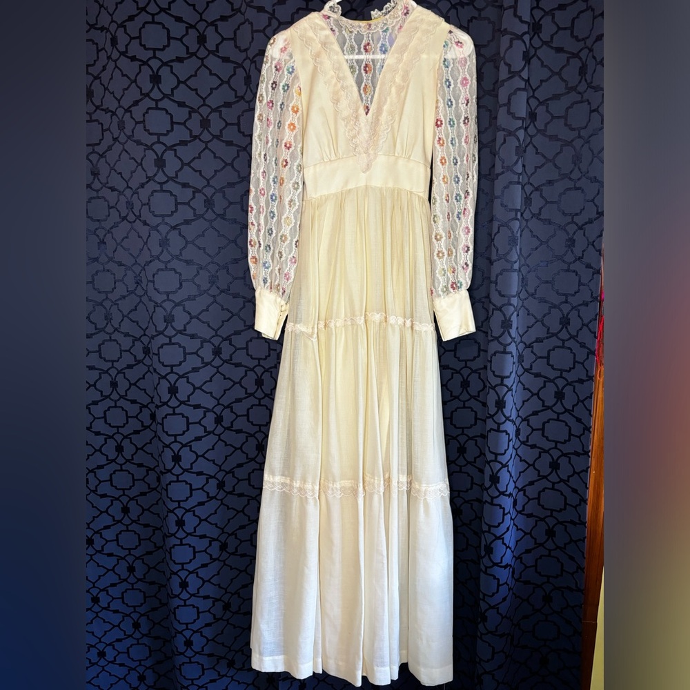 VTG Gunne Sax Style 70s Cottagecore Rainbow Pride Prairie Dress 5/6 Wedding